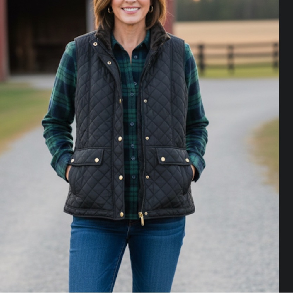 Weatherproof Black Quilted Vest with Gold Buttons